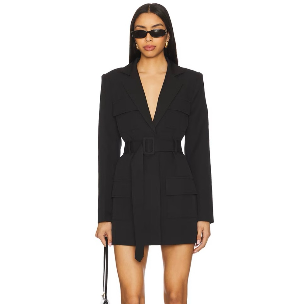 Lioness Steinway Black Belted Blazer Dress